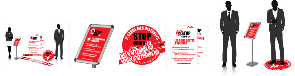 Covid-19 Kit Sécurité Marquage au sol Stickers Consignes sanitaires Gestes barrières